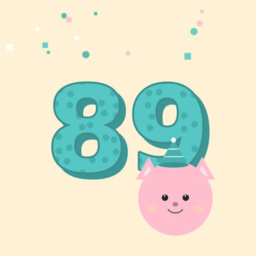 Number 89 Cute Pig Cartoon Birthday Party Animal Illustration