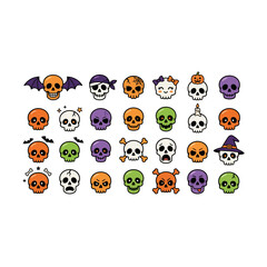 Obraz premium Set of cute pixel art halloween skulls and bones icons collection with halloween