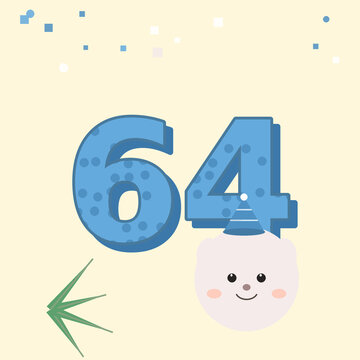 Number 64 Cute Rabbit Cartoon Birthday Party Animal Illustration