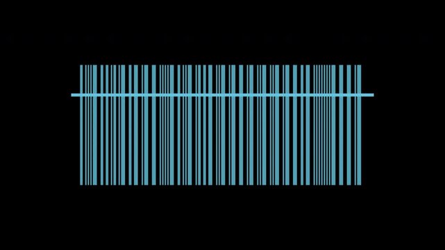 Blue barcode with scanning laser line moving, checkout scan loop, transparent background