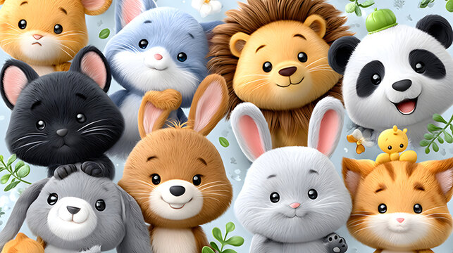 Playful Emoji Pattern Aesthetic Cute Cartoon Animal Group with Playful Expressions Kawaii Emoji Face Mobile Wallpaper Cute Expression Character Background   