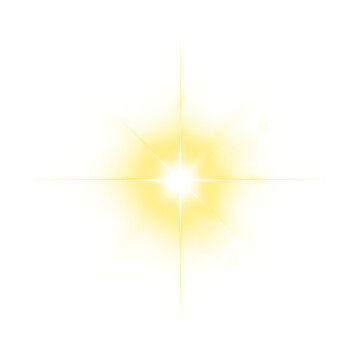 Glowing Yellow Star Light Flare Effect on transparent Background