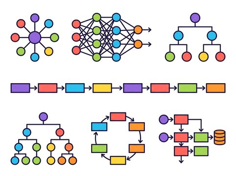 Colorful flat design flowchart and diagram collection
