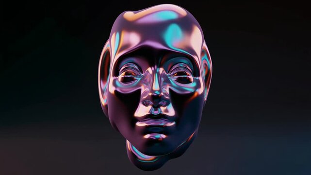 首元に輪を描く虹色液体金属の顔