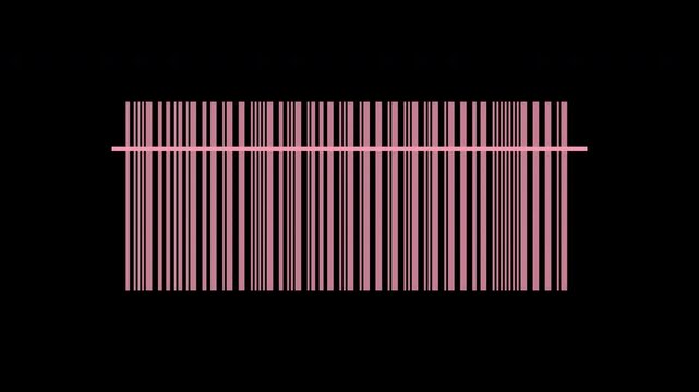 Pink barcode with scanning laser line moving, checkout scan loop, transparent background