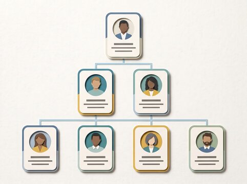 Paper cut style diverse team organizational chart