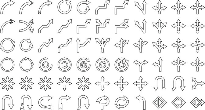 Arrow Symbol Collection with Curved Directional Arrows Circular Arrows Navigation Icons and Geometric Pointer Designs