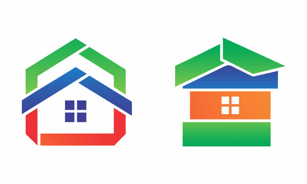 Colorful Overlapping House Line Art Vector Logo for Real Estate, Property Management, and Modern Housing Agency