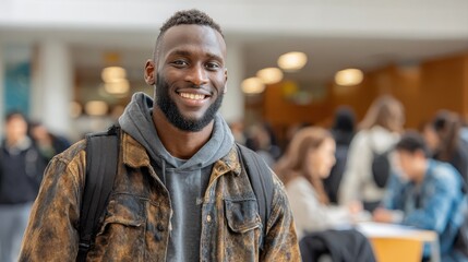 Naklejka premium Student smiling at camera in university