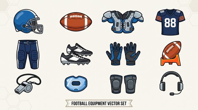 American football equipment vector icon set
