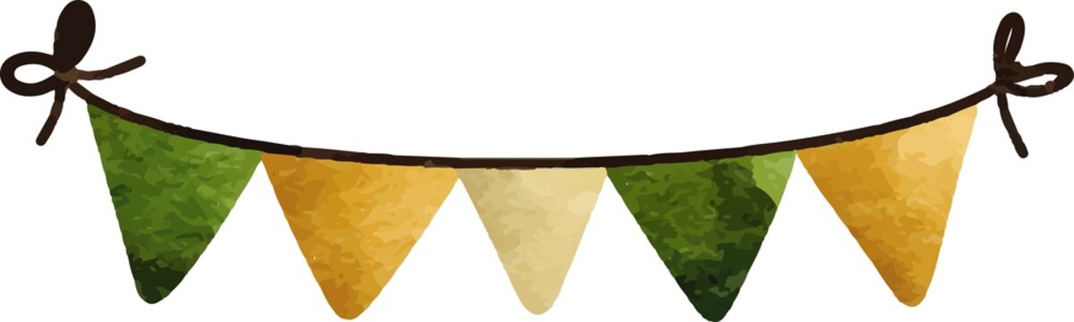 Watercolor bunting with green and yellow flags