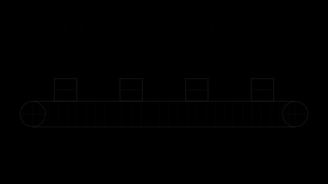 Black conveyor belt carrying boxes, factory logistics production line loop, transparent background