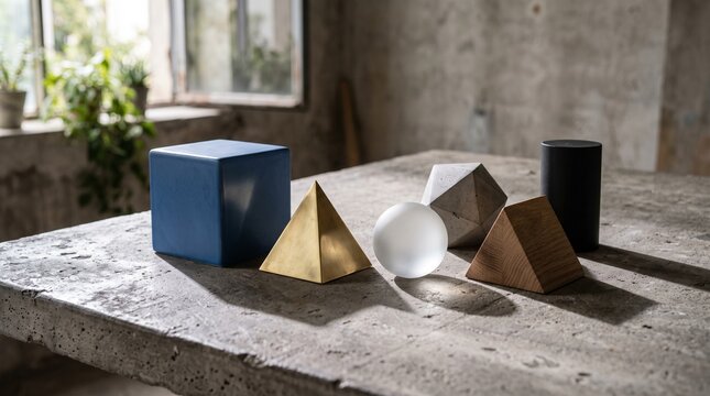 Collection of minimalist geometric objects on concrete