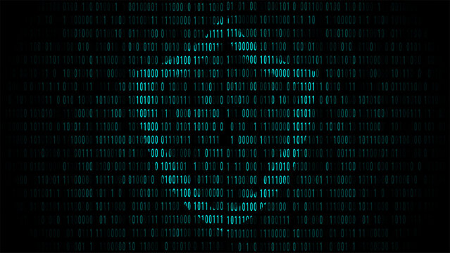 Binary code shield silhouette representing digital identity cybersecurity and artificial intelligence on dark futuristic background with glowing green and  data matrix stream