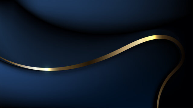 abstract luxury dark blue background with 3d smooth paper cut layers wave line pattern and elegant gold metallic metallic line, royal banner cover invitation certificate design presentation