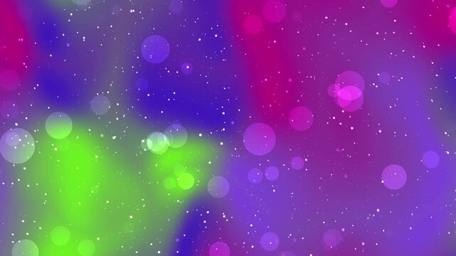 Abstract background with vibrant purple and green colors and glowing bokeh light circles.