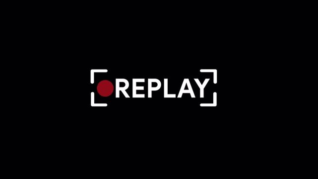 Replay Text Animation, Replay Button Overlay, Video Replay Call to Action on Alpha Transparent Background