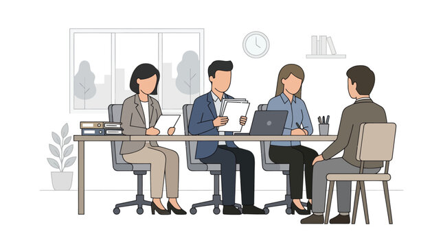 Corporate hiring panel interviewing a job candidate in office