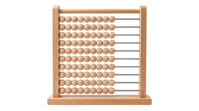 Wooden Abacus calculator on white background, educational toy for math, calculation concept, arithmetics learning tool, school supplies and office items
