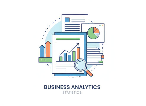 Business financial report icon with data charts and documents document business analytics statistics illustration