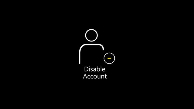 Account Disable Button Icon Animation on Black Background, Digital Account Deactivation and Security UI Motion Graphic, 4K,.. 4K videos,..!! "ACCOUNT DISABLE"..