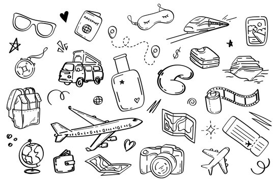 Travel doodle set hand drawn vector illustration