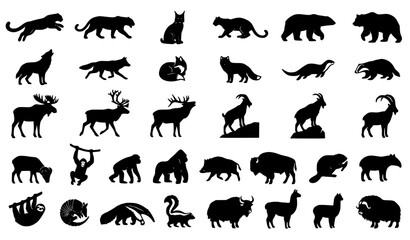 Naklejka premium Wildlife Fauna Silhouette Mega Icon Collection