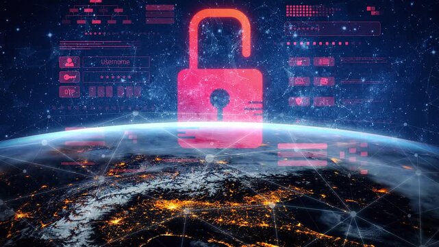 Digital security concept illustrating a cybersecurity breach, with a red unlocked padlock indicating data exposure among secure systems, emphasizing system vulnerability and risk Marrow