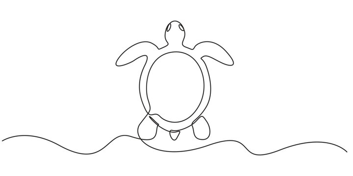 Turtle continuous line drawing minimalist vector art for modern graphic design. Minimalist continuous line art drawing of a turtle, ideal for modern logos and graphic design.