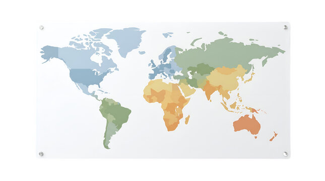 Minimalist world map on white background. Pastel colored global atlas poster. Modern earth cartography for office decor and education.