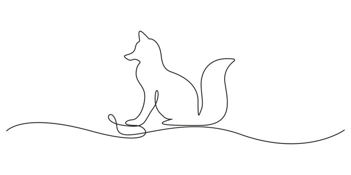 Fox continuous line drawing minimalist vector art for modern graphic design. Minimalist continuous line art drawing of a fox, ideal for modern logos and graphic design.