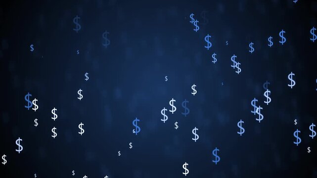 Background with falling dollar signs in varying sizes and opacity animation