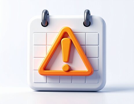 3D rendered calendar icon with orange exclamation mark warning symbol for urgent dates calendar exclamation