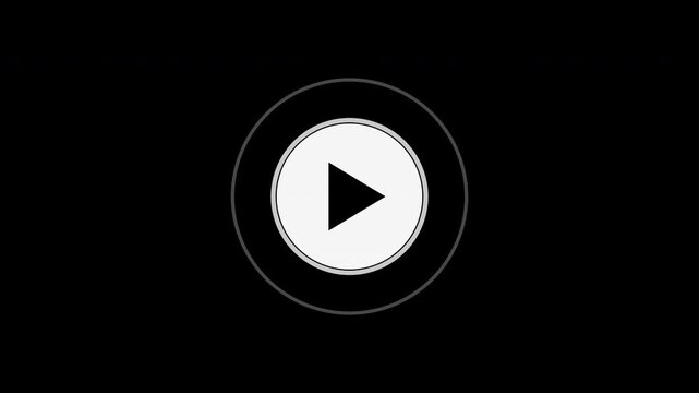 White play button pulsing in a circle, media interface symbol loop, transparent background