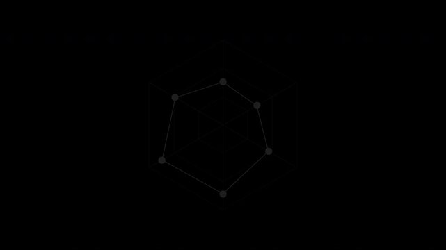 Black radar spider chart with morphing values, comparison analysis graph loop, transparent background