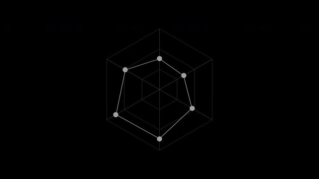 Gray radar spider chart with morphing values, comparison analysis graph loop, transparent background