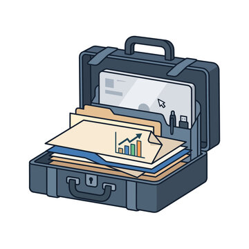 Open Business Briefcase Containing Organized Documents and Financial Growth Charts for Professional Corporate Project Planning