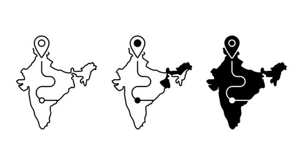 Fototapeta premium India Map Icons, Navigation Routes, Location Pins, Travel Planning Vector Set