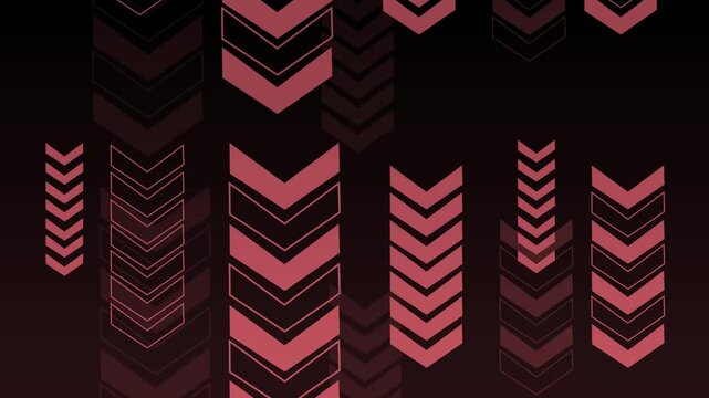 Abstract dark background with vertical rows of chevron arrows animation