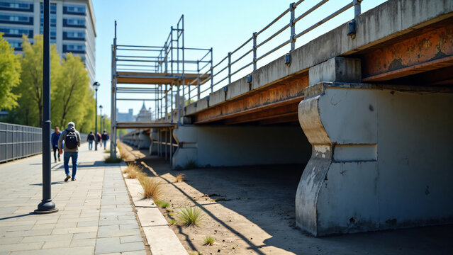 Temporary Bridge Support Scaffolding Urban Repair Scene