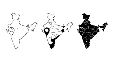 Fototapeta premium India Map Icons, Location Pin Set, Geographic Outline Vector Graphics