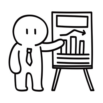 Businessman Giving Presentation with Chart Board Business Line Art Doodle