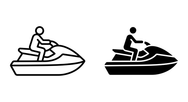 Jet Ski Icon Set, Personal Watercraft Vector Graphics, Water Sports Silhouette Collection