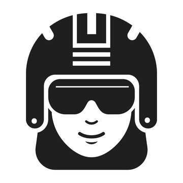 Biker Character Line Icon with Helmet for Cycling and Safety Concept