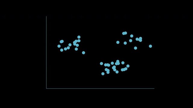 Blue scatter plot with points forming clusters, data analysis visualization loop, transparent background