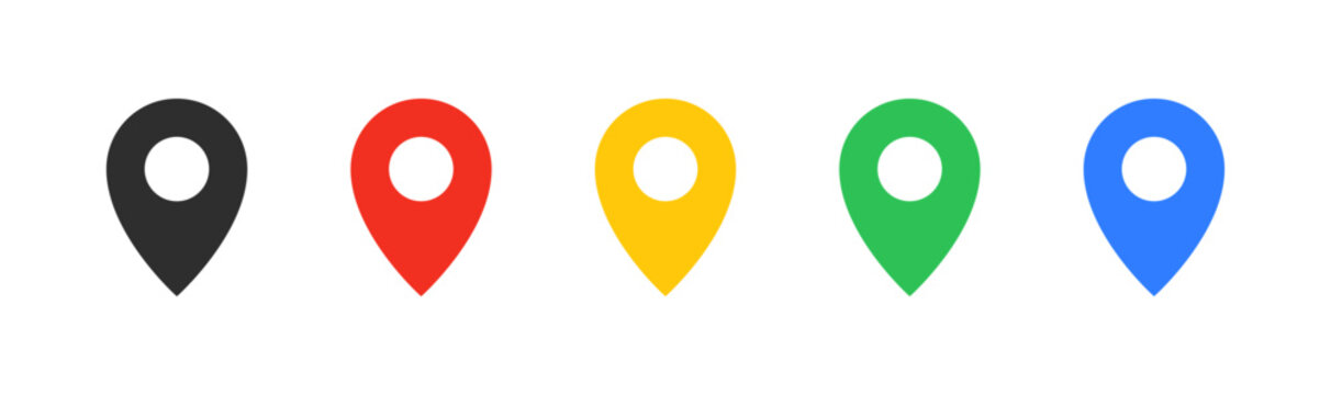 Colorful Map Pin Vector Icon Set Collection for Location Navigation. Map Location Pointer Pin Icon Set in Various Colors for Web and App UI Design