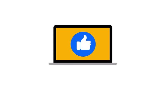 Thumbs Up Like Icon on Laptop Screen Animation