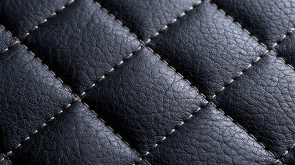Naklejka premium Black quilted leather texture with diamond stitching, dark material surface showing detailed grain and padded geometric pattern