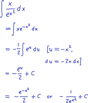 Handwritten definite integral calculus solution written in red ink using u-substitution and sine cosine, isolated on white background for learning.