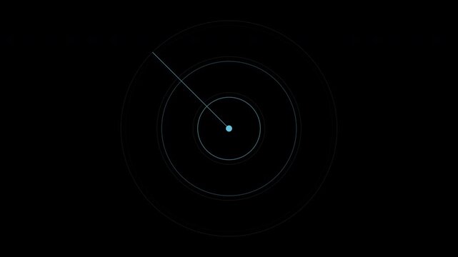 Blue sonar ping with expanding rings and rotating sweep, radar scan loop, transparent background